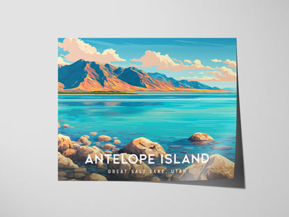 Antelope Island Landscape Poster | Great Salt Lake, Utah Vacation Wall Art — giclée print detail on matte paper