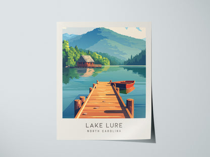 Lake Lure Matte Border Poster | North Carolina Vacation Wall Art — giclée print detail on matte paper