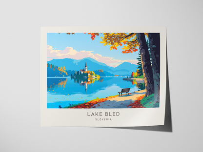 Lake Bled Landscape Matte Border Poster | Slovenia Framed or Unframed Travel Gift — giclée print detail on matte paper