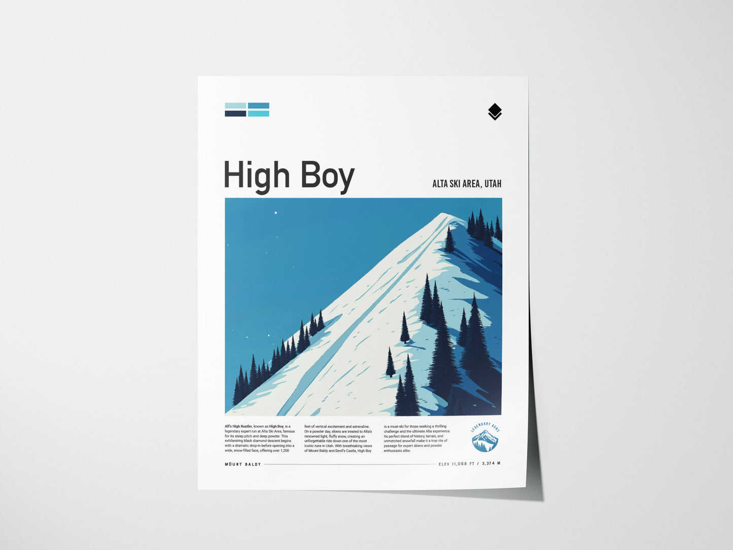 High Boy Ski Run Poster | Alta Ski Area Utah Wall Art