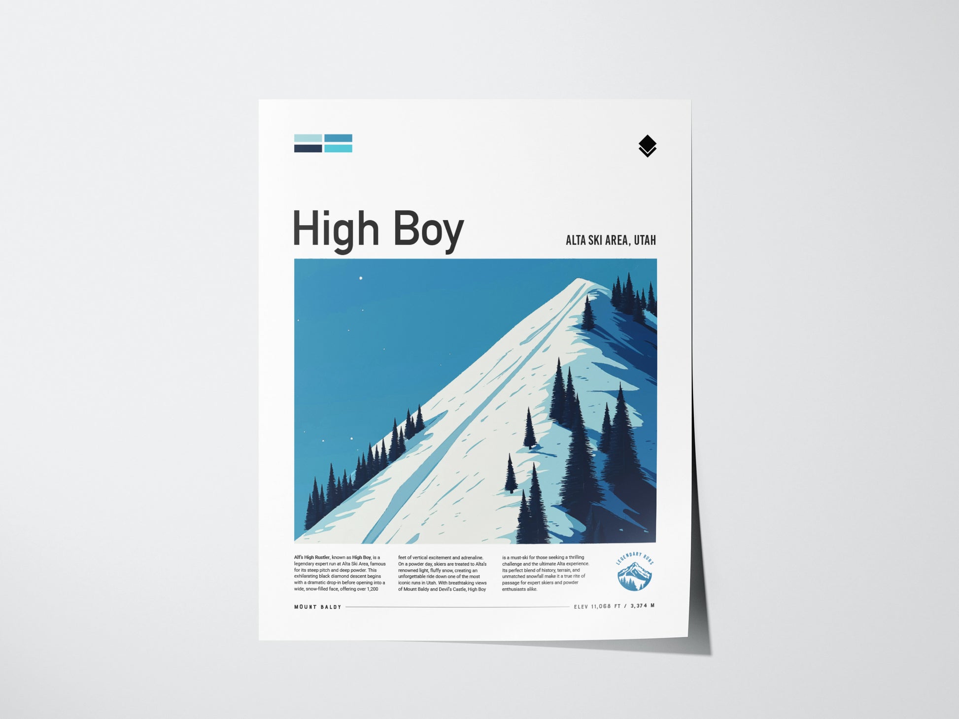 High Boy Ski Run Poster | Alta Ski Area Utah Wall Art