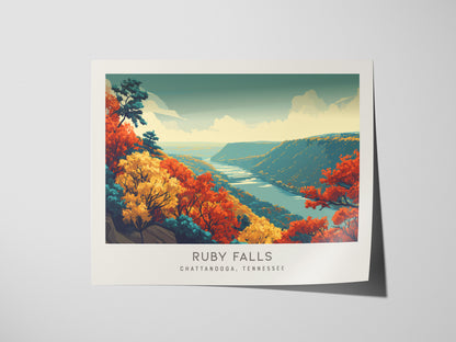 Ruby Falls Landscape Matte Border Poster | Chattanooga, Tennessee Travel Gift Framed or Unframed — giclée print detail on mat