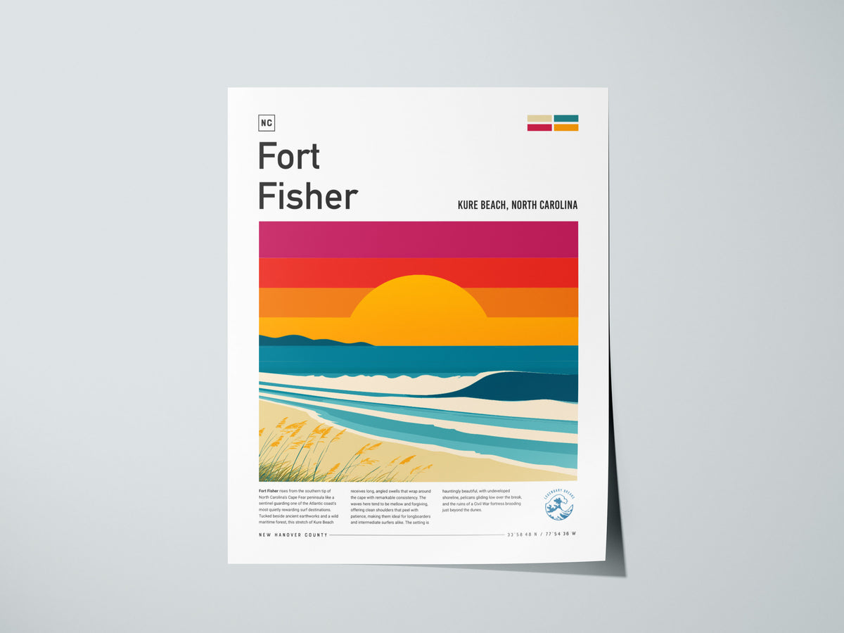 Fort Fisher, Kure Beach, North Carolina Poster | Surf Wall Art & Coastal Waves Print — giclée print detail on matte paper