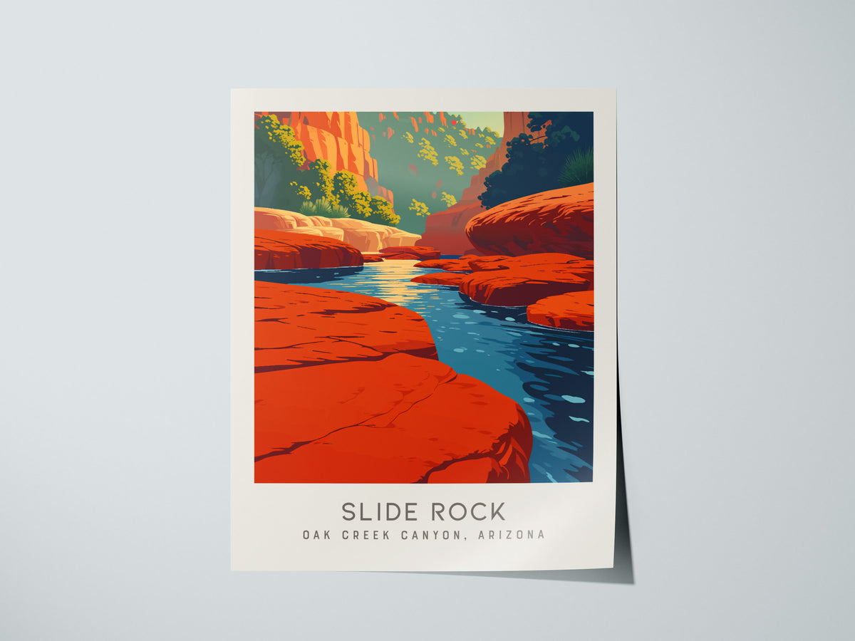 Slide Rock Matte Border Poster | Oak Creek Canyon, Arizona Travel Wall Art — giclée print detail on matte paper