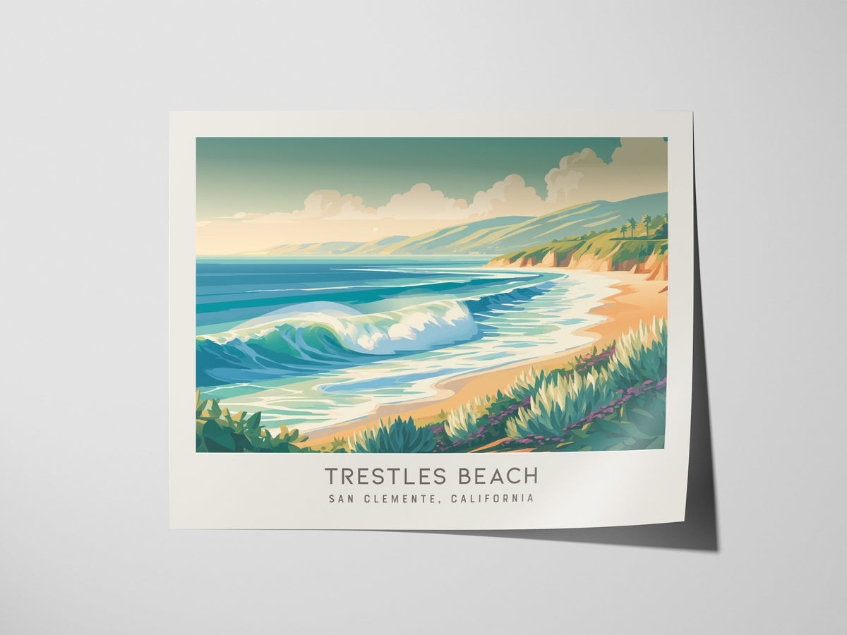 Trestles Beach Landscape Matte Border Poster | San Clemente, California Vacation Wall Art — giclée print detail on matte pape