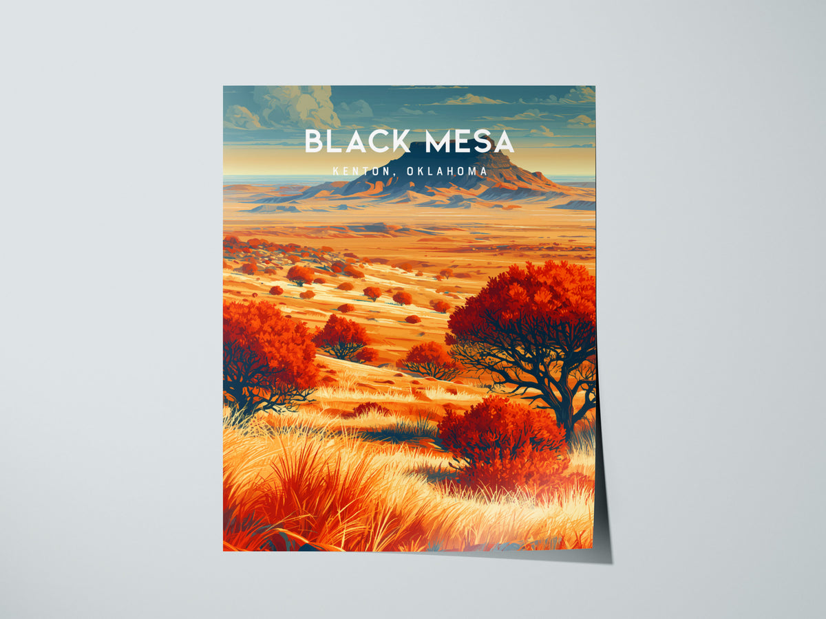 Black Mesa, Kenton, Oklahoma Poster | Western Prairie Adventure Wall Art — giclée print detail on matte paper