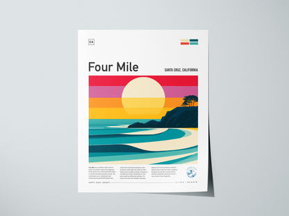 Four Mile, Santa Cruz, California Poster | Surf Wall Art & Beach House Decor — giclée print detail on matte paper