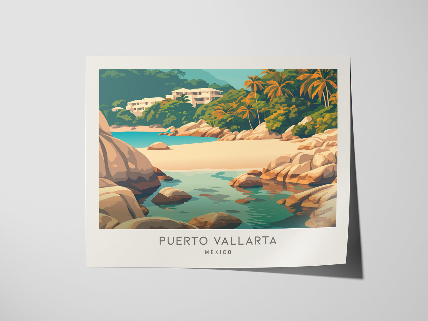 Puerto Vallarta Landscape Matte Border Poster | Travel Wall Art — giclée print detail on matte paper