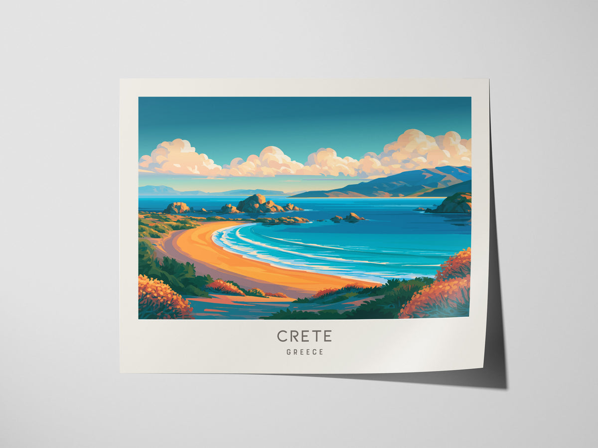 Crete Landscape Matte Border Poster | Greece Tropical Beach Print Vacation Wall Art — giclée print detail on matte paper