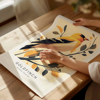 Goldfinch Modern Framed Wall Art, Cottagecore Minimal Nature Gold Bird Wildlife Poster, Finch Audubon Farm Decor Travel Print Birder Gift - Swell Scenes