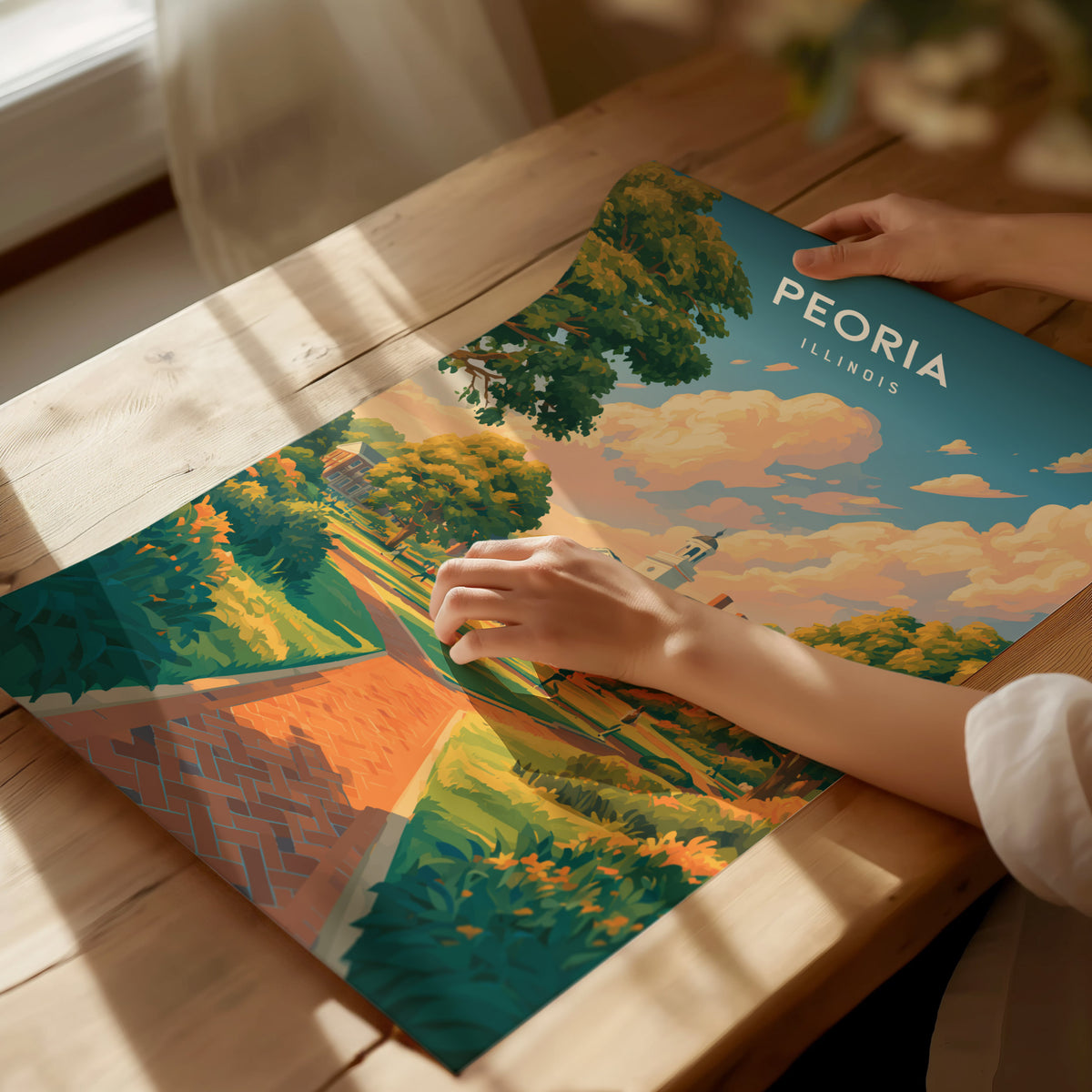 Peoria, Illinois Poster | River City Charm Framed or Unframed Wall Art — giclée print detail on matte paper