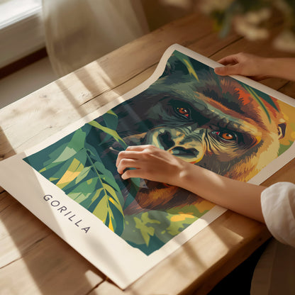 Gorilla, Africa Poster | Majestic Silverback Wildlife Portrait Wall Art — giclée print detail on matte paper