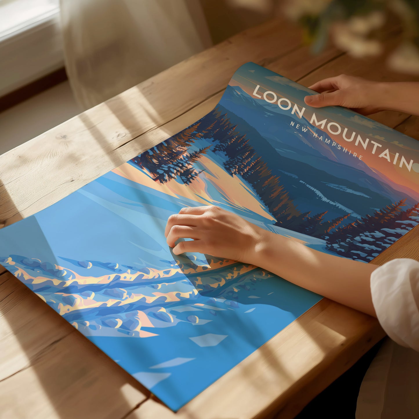 Loon Mountain, New Hampshire Poster | Alpine Ski Lodge Destination Print Wall Art — giclée print detail on matte paper