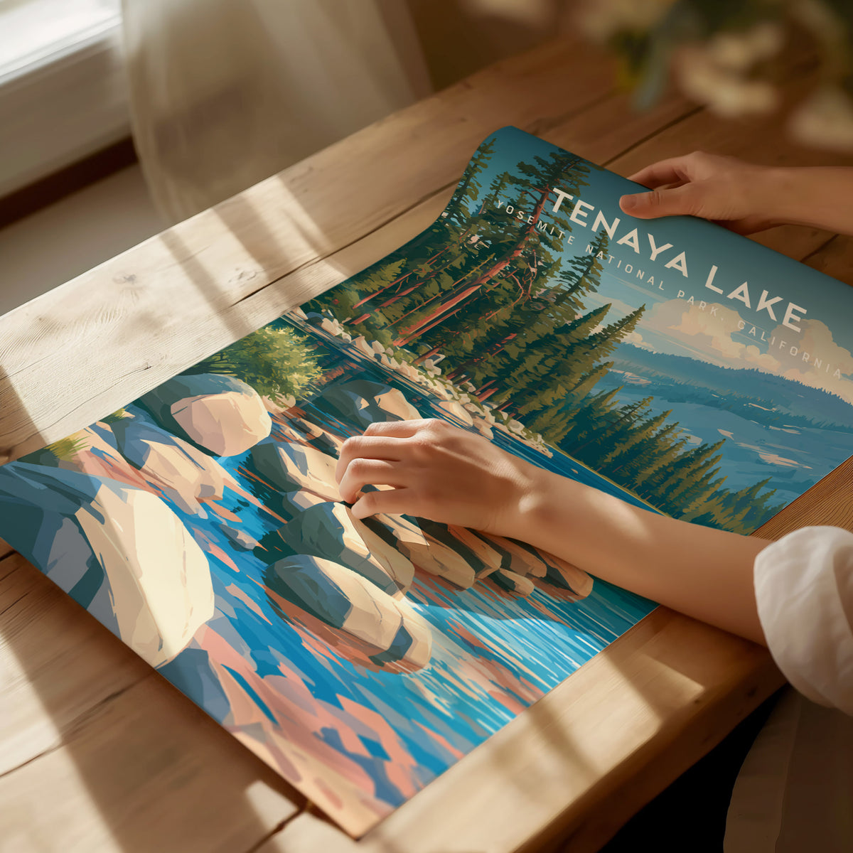Tenaya Lake, Yosemite National Park, California Poster | Mountain Lake Vacation Wall Art — giclée print detail on matte paper
