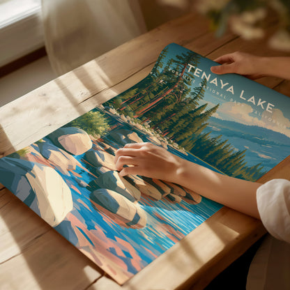 Tenaya Lake, Yosemite National Park, California Poster | Mountain Lake Vacation Wall Art — giclée print detail on matte paper