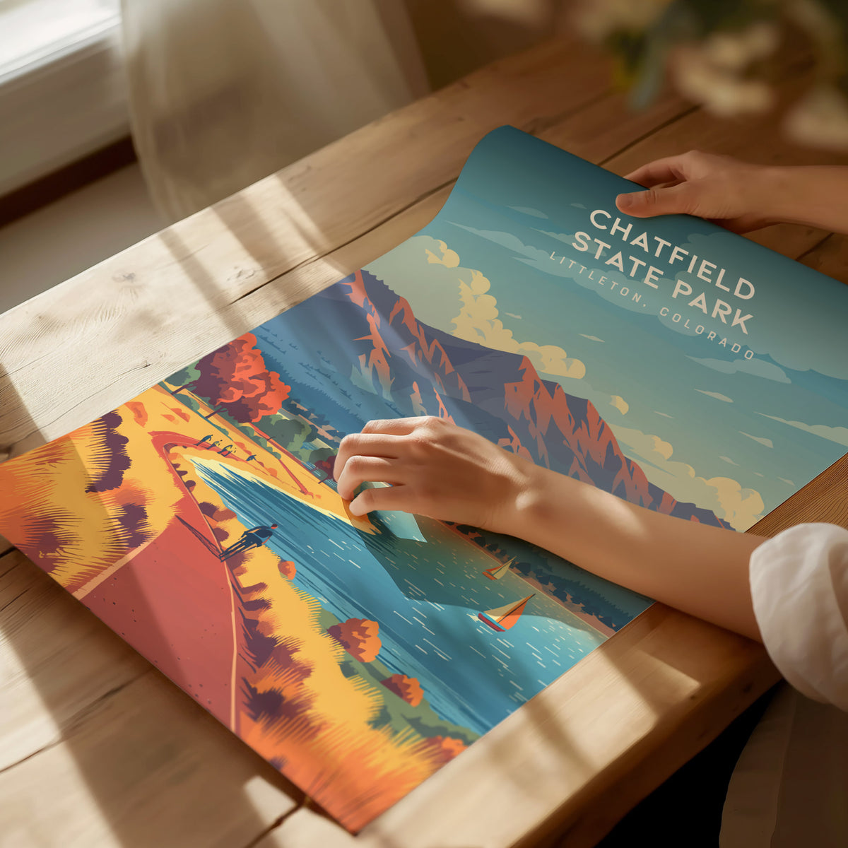 Chatfield State Park, Littleton, Colorado Poster | Mountain Lake Destination Print Wall Art — giclée print detail on matte pa