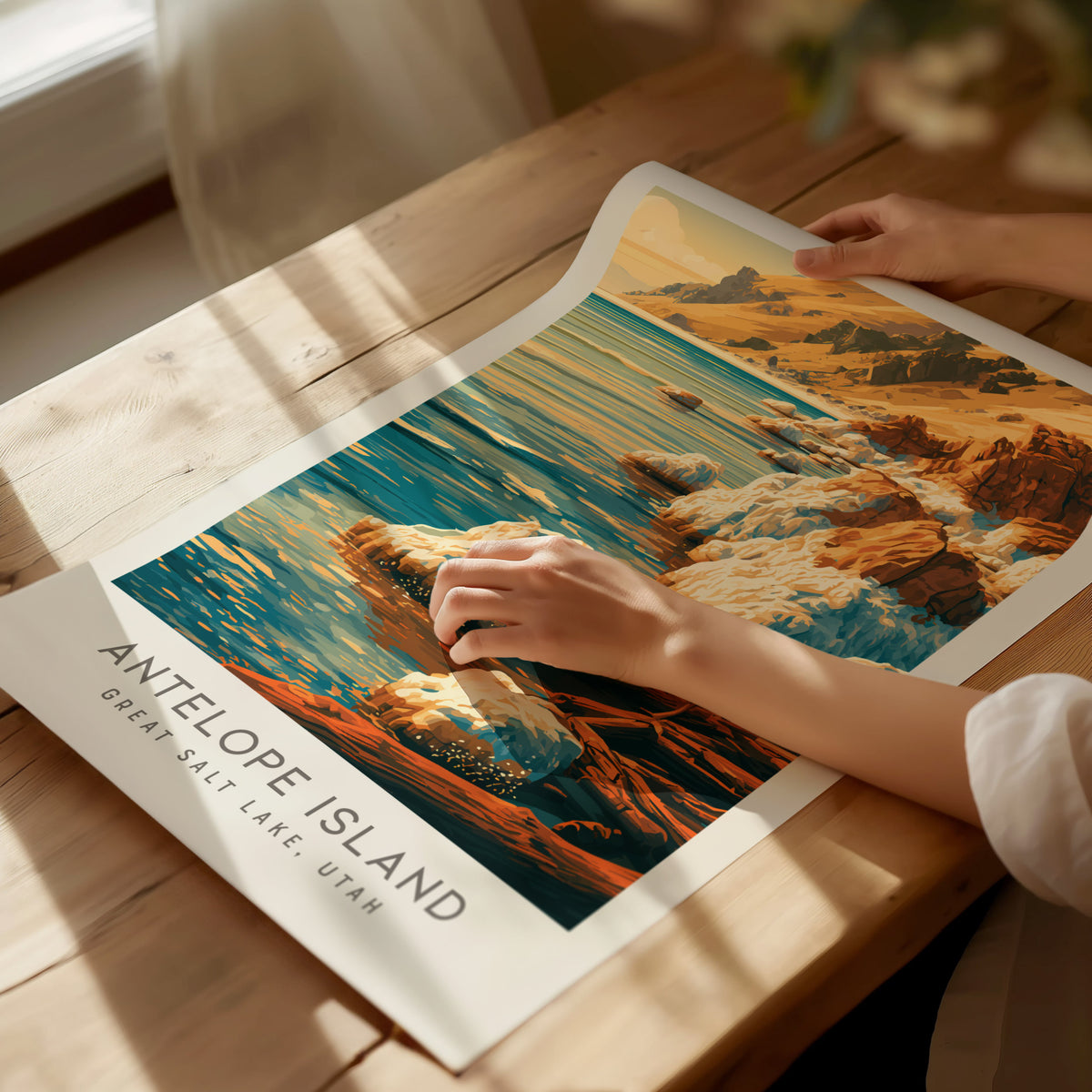 Antelope Island Matte Border Poster | Great Salt Lake, Utah Travel Wall Art — giclée print detail on matte paper