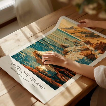 Antelope Island Matte Border Poster | Great Salt Lake, Utah Travel Wall Art — giclée print detail on matte paper