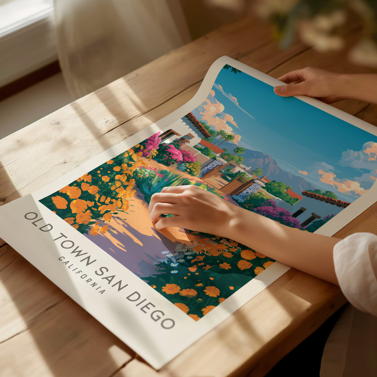 Old Town San Diego Matte Border Poster | California Travel Wall Art — giclée print detail on matte paper