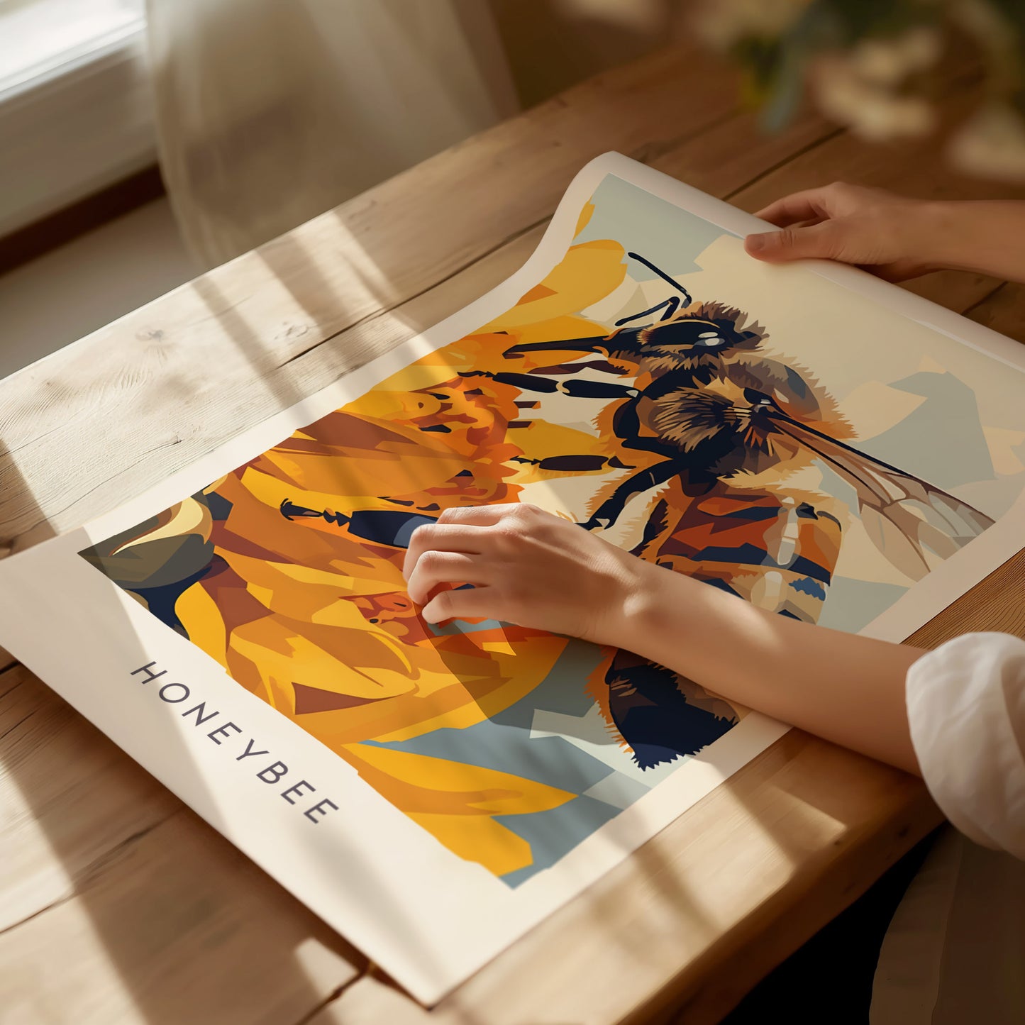 Honeybee, Wildlife Poster | Golden Pollinator Botanical Garden Wall Art — giclée print detail on matte paper