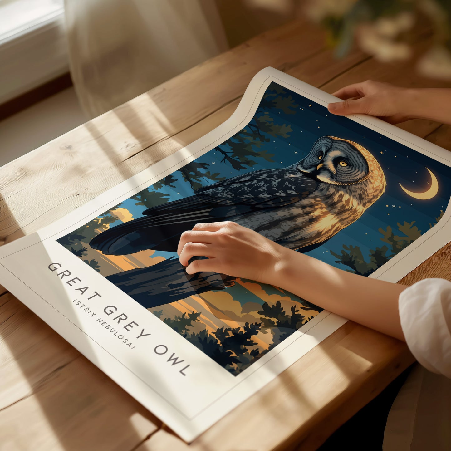 Great Grey Owl Poster | Nocturnal Bird Lover Witchy Wall Art