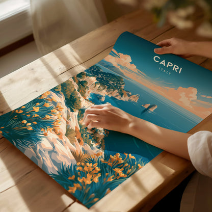 Capri, Italy Poster | Mediterranean Island Coastal Beach Decor Wall Art — giclée print detail on matte paper