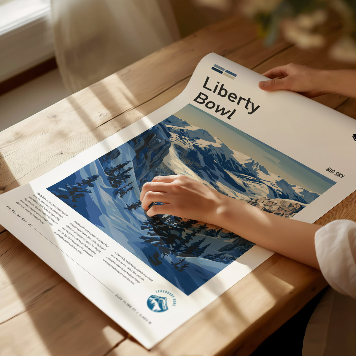 Liberty Bowl, Big Sky Poster | Alpine Print Ski Lodge Decor Wall Art — giclée print detail on matte paper