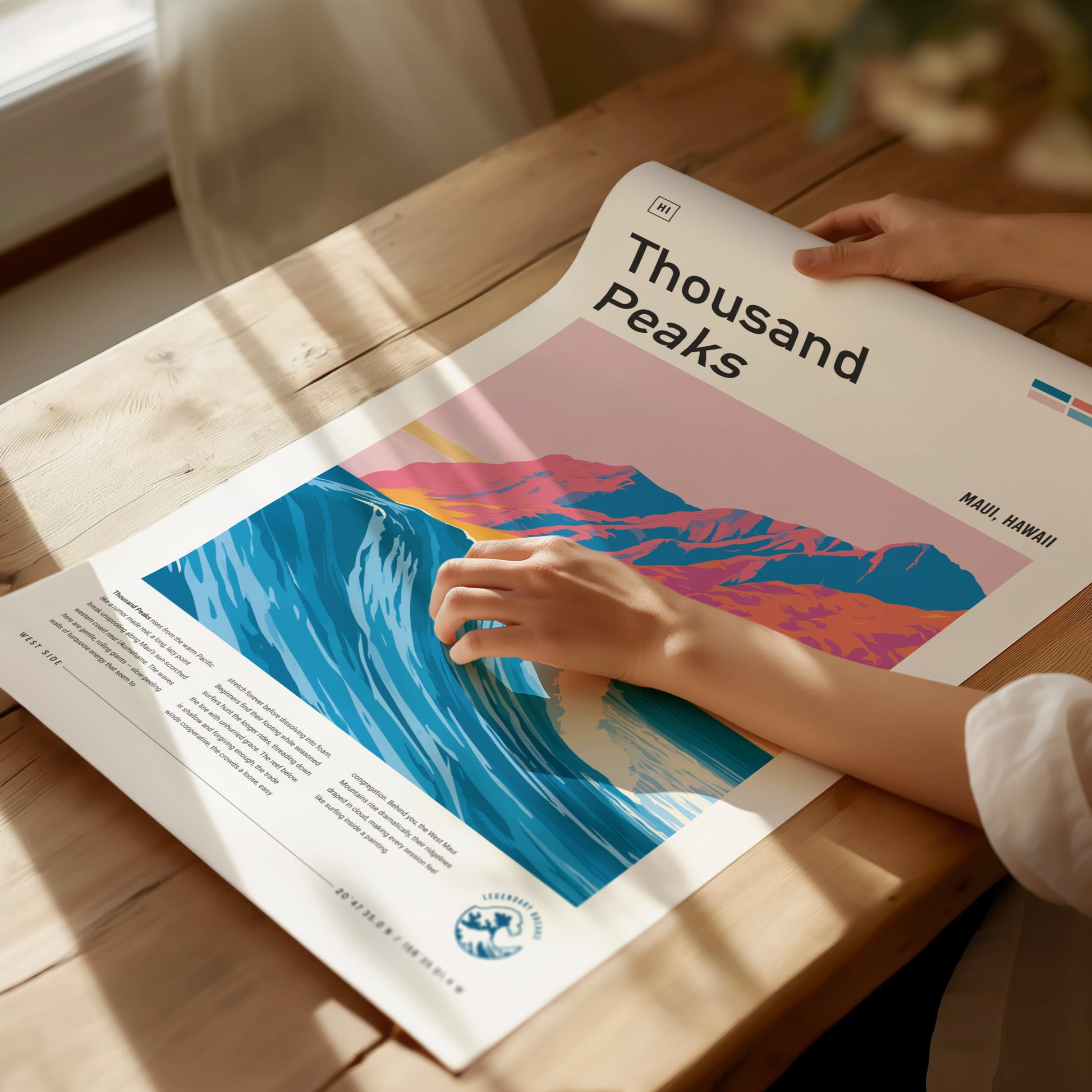 Thousand Peaks, Hawaii Poster | Tropical Surf Break Paradise Wall Art — giclée print detail on matte paper