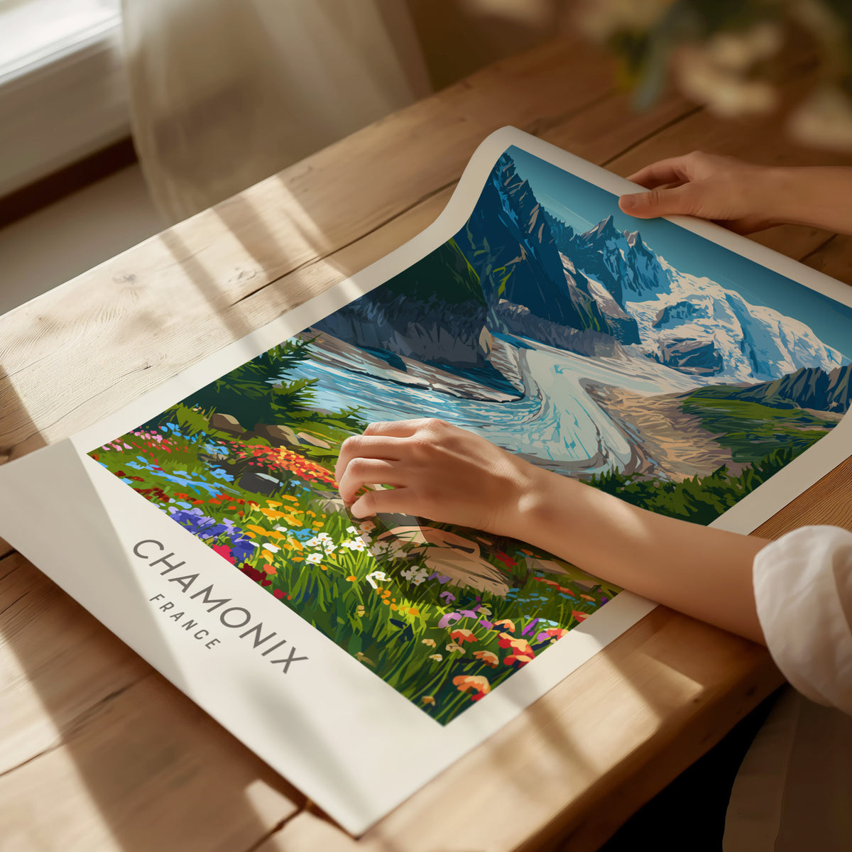 Chamonix Matte Border Poster | France Alpine Travel Wall Art — giclée print detail on matte paper