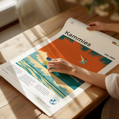 Kammies, Hawaii Poster | Tropical Surf Break Paradise Wall Art — giclée print detail on matte paper