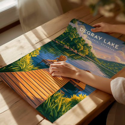 DeGray Lake, Arkadelphia, Arkansas Poster | Lakeside Serenity Travel Wall Art — giclée print detail on matte paper