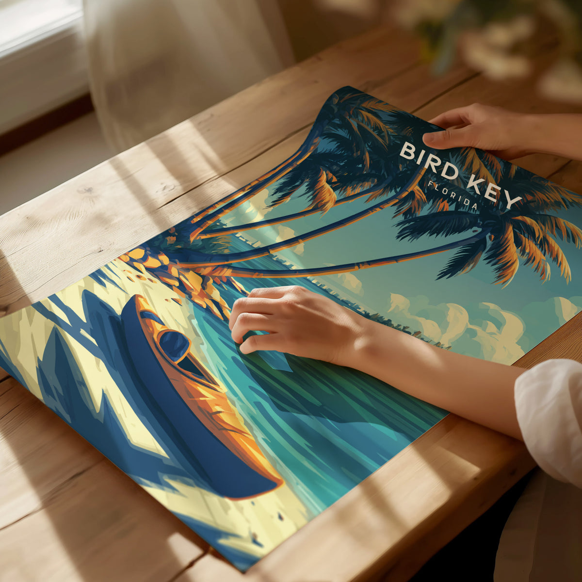 Bird Key Park, Florida Poster | Tropical Waterfront Serenity Wall Art — giclée print detail on matte paper