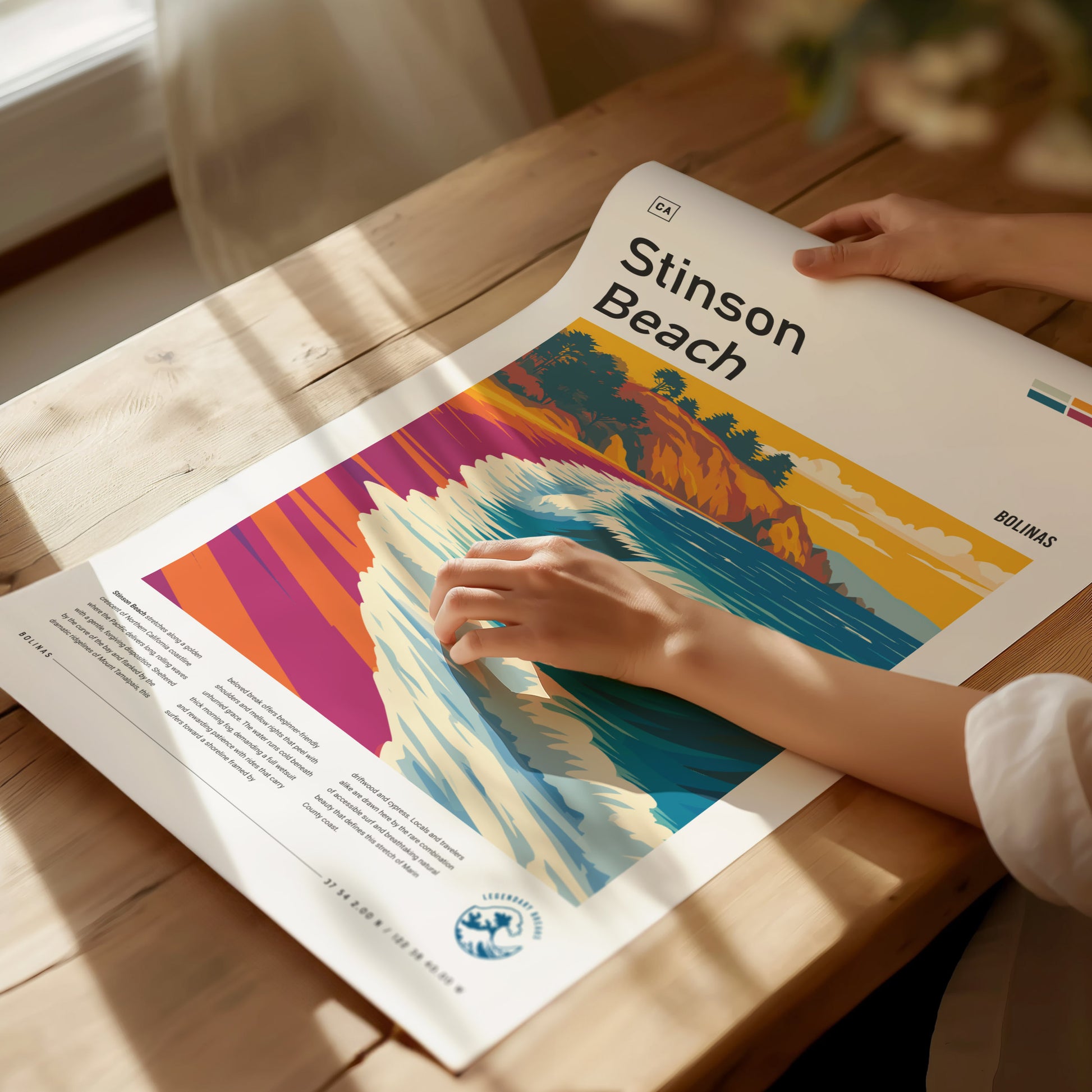 Stinson Beach, California Poster | Golden Coast Surf & Sunset Wall Art — giclée print detail on matte paper