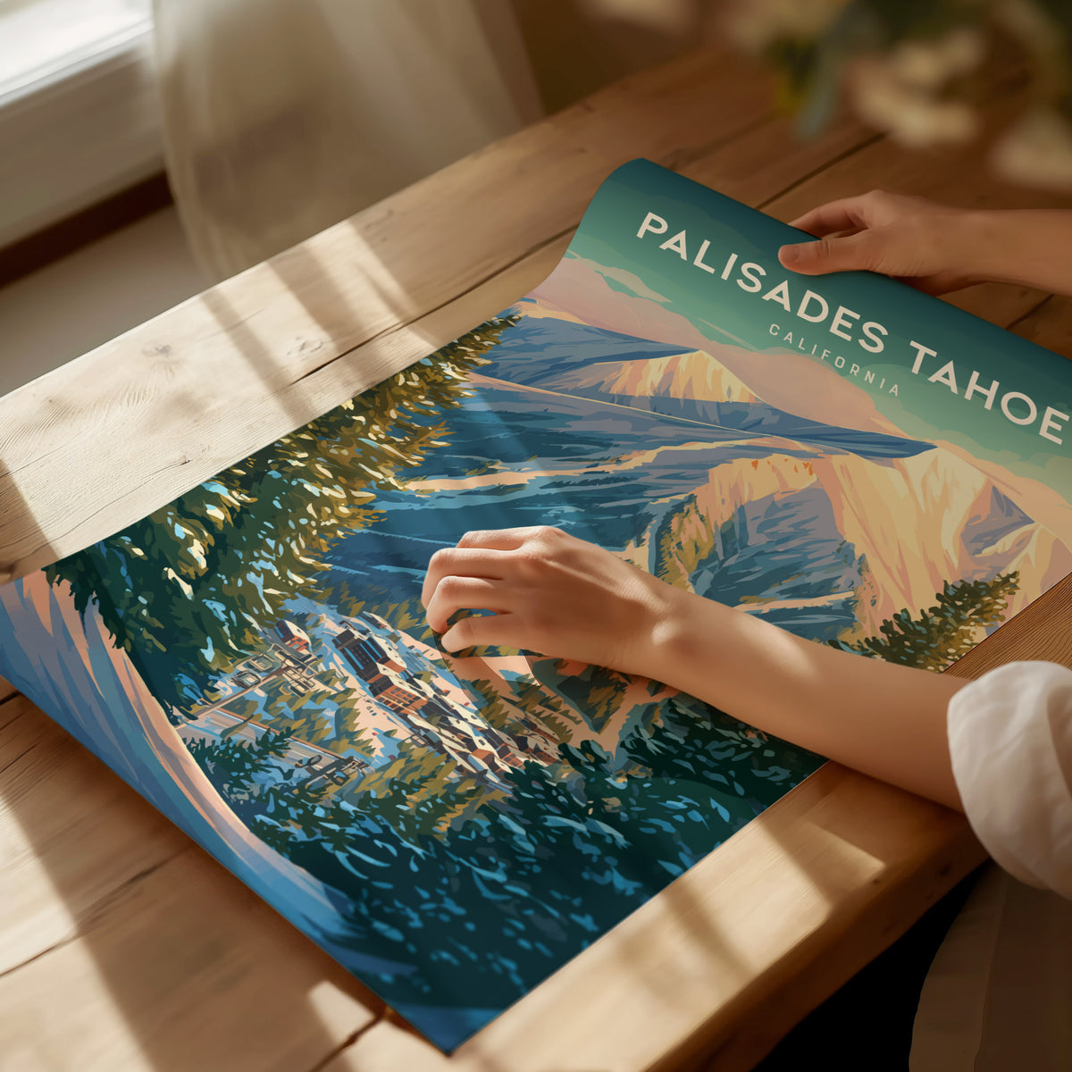 Palisades Tahoe, California Poster | Alpine Ski Lodge Mountain Wall Art — giclée print detail on matte paper