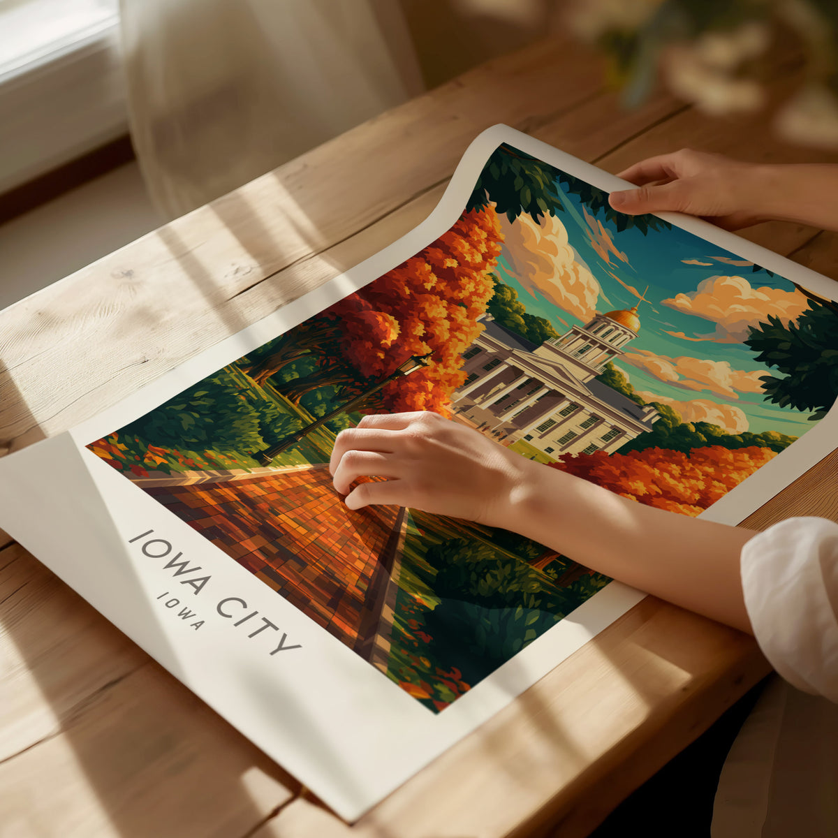 Iowa City Matte Border Poster | Iowa Destination Print Travel Wall Art — giclée print detail on matte paper