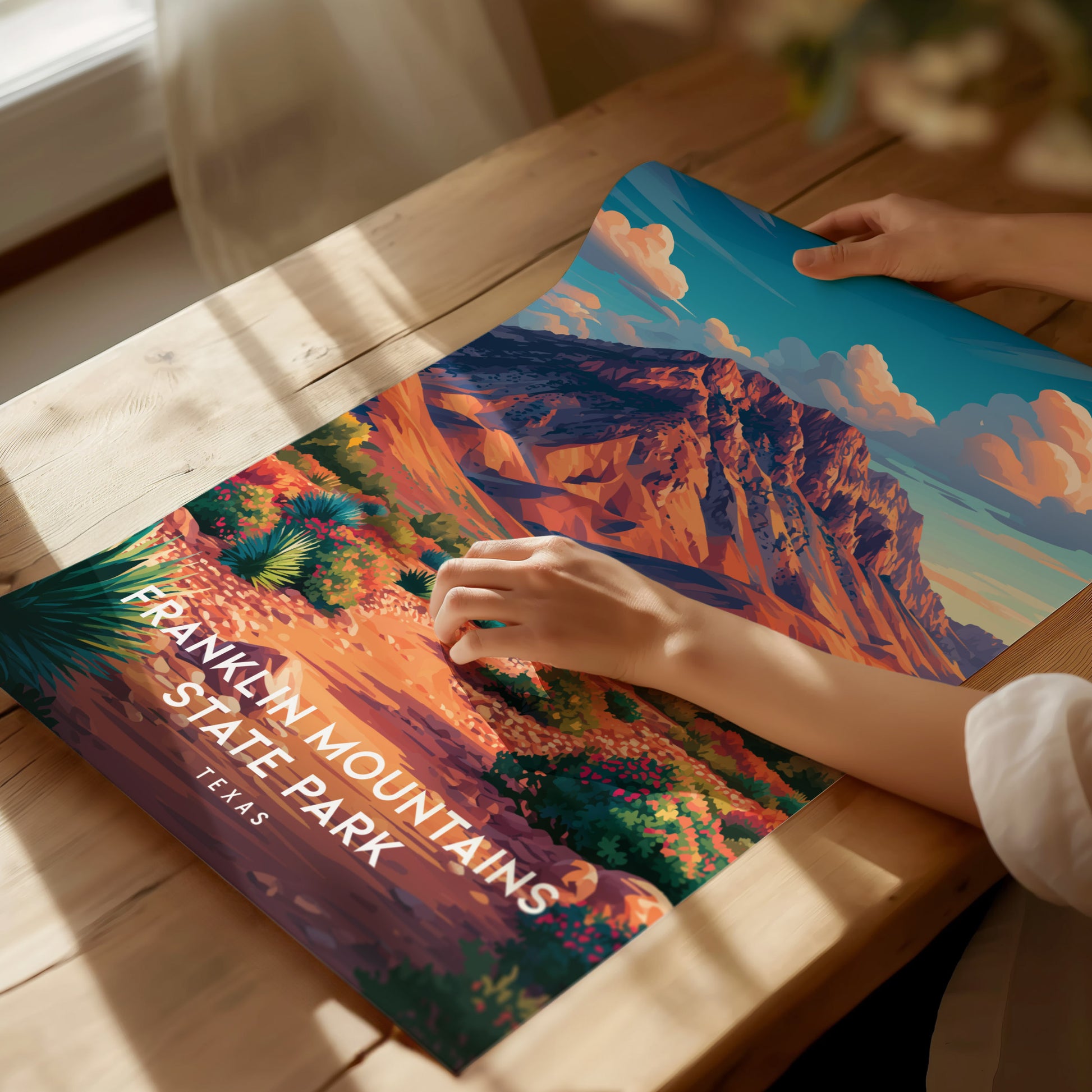 Franklin Mountains State Park, Texas Poster | Desert Peaks & Desert Sky Wall Art — giclée print detail on matte paper