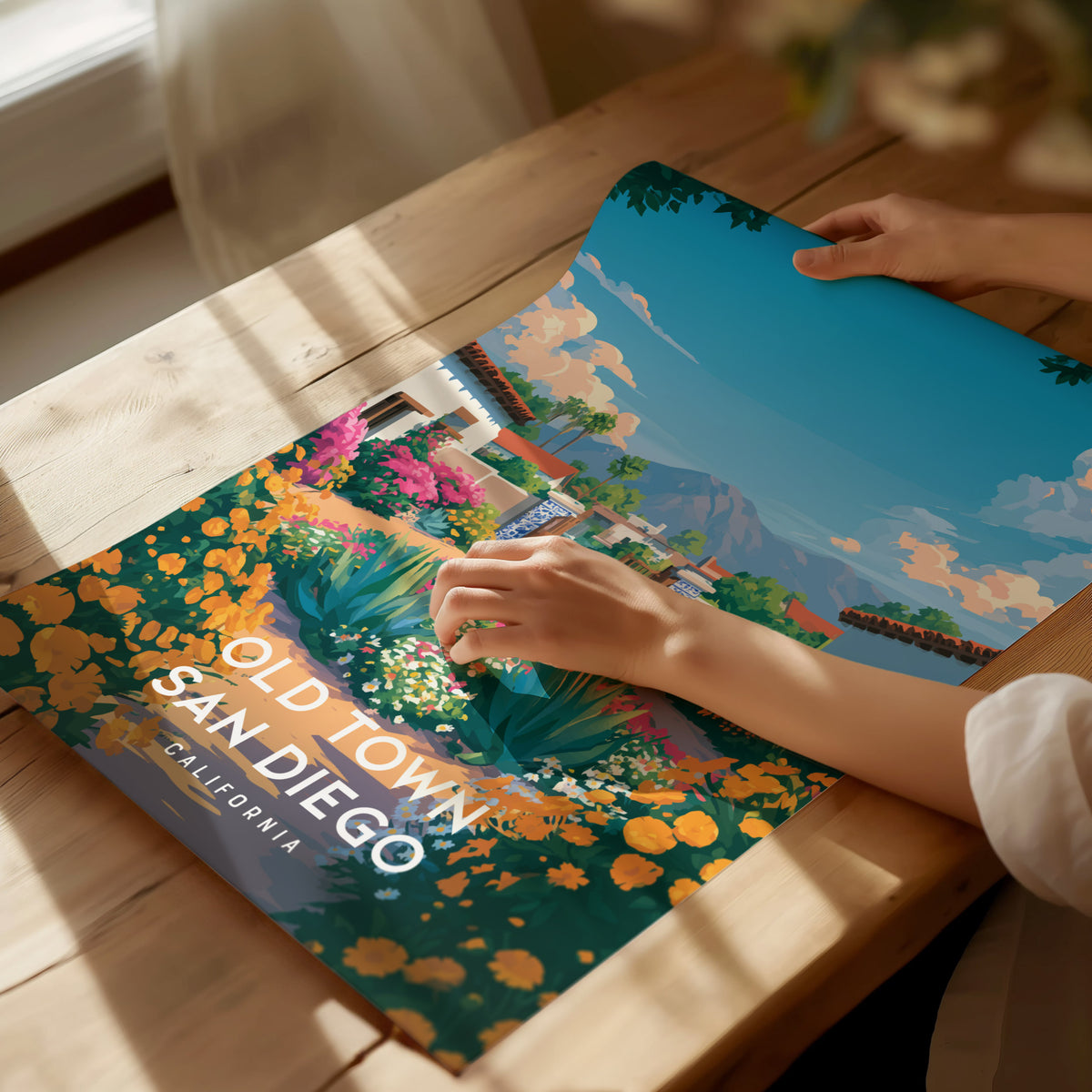 Old Town San Diego, California Poster | Historic Adobe & Fiesta Charm Wall Art — giclée print detail on matte paper
