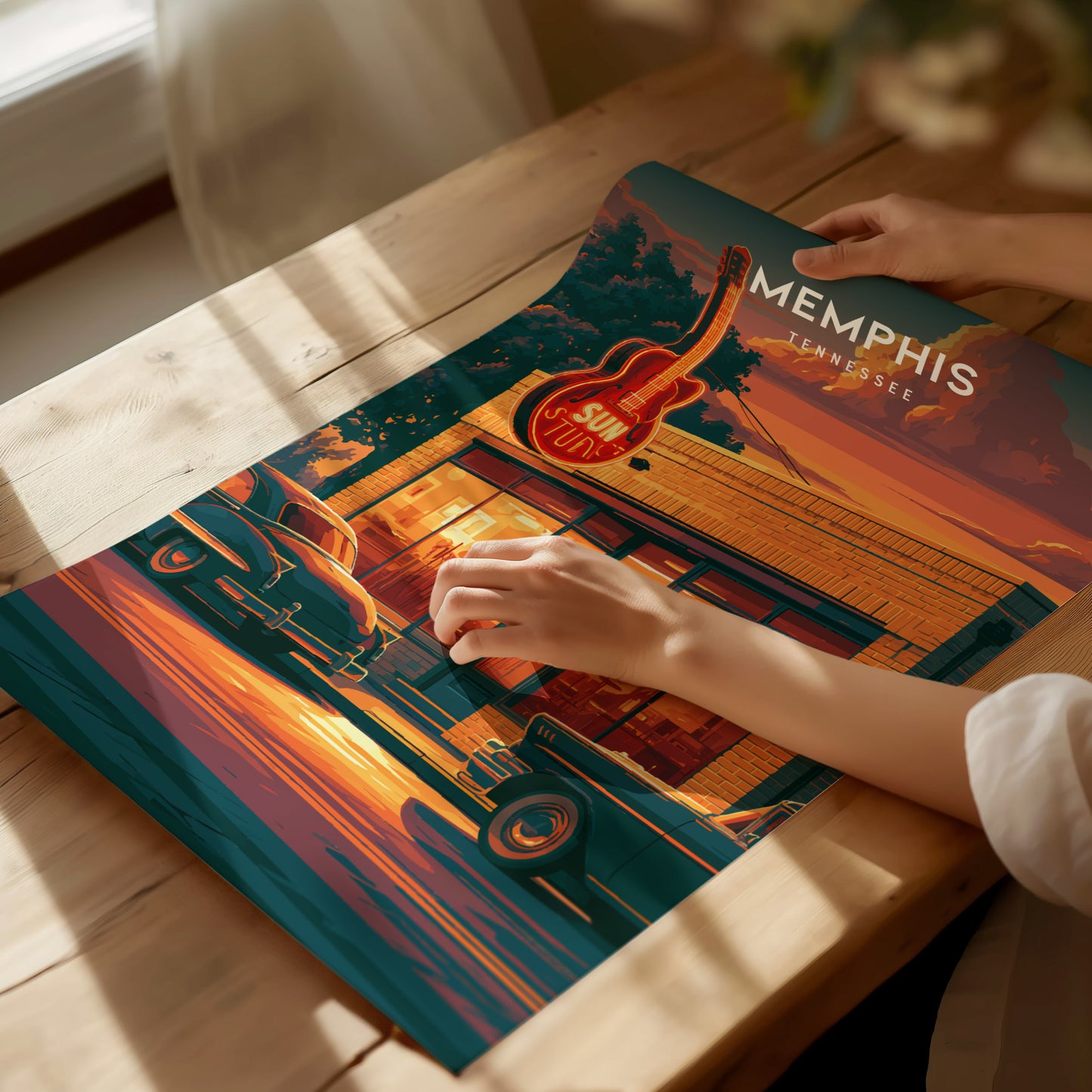 Memphis, Tennessee Poster | Blues & Beale Street Sunset Wall Art — giclée print detail on matte paper