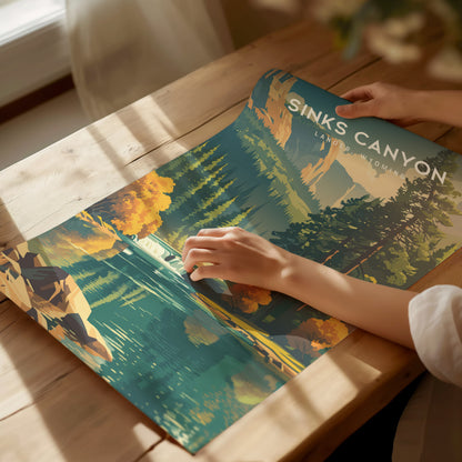 Sinks Canyon, Lander, Wyoming Poster | Wild River & Canyon Cliffs Destination Print — giclée print detail on matte paper