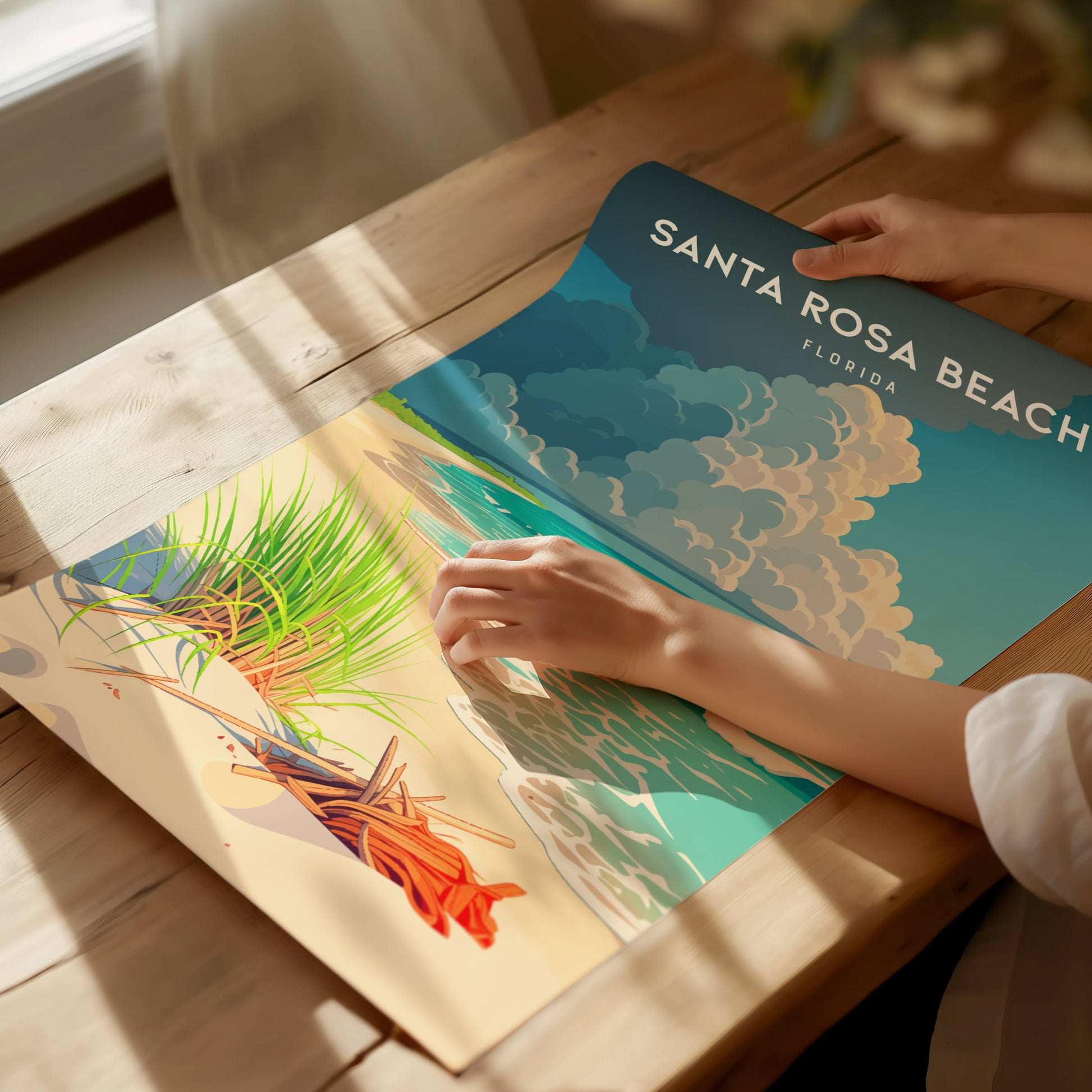 Santa Rosa Beach, Florida Poster | Sugar-White Sands & Dunes Wall Art — giclée print detail on matte paper