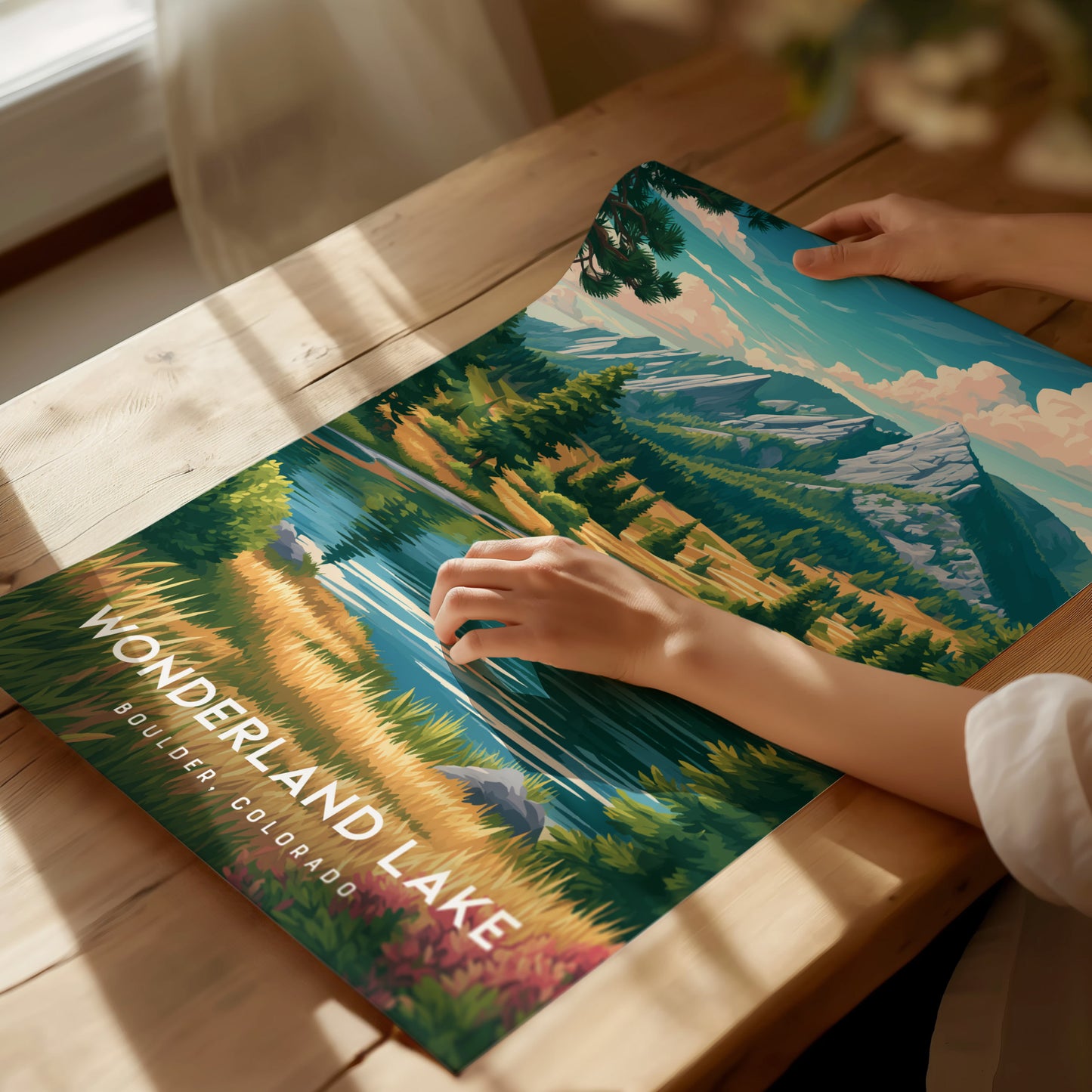 Wonderland Lake, Boulder, Colorado Poster | Mountain Lake Serenity Wall Art — giclée print detail on matte paper