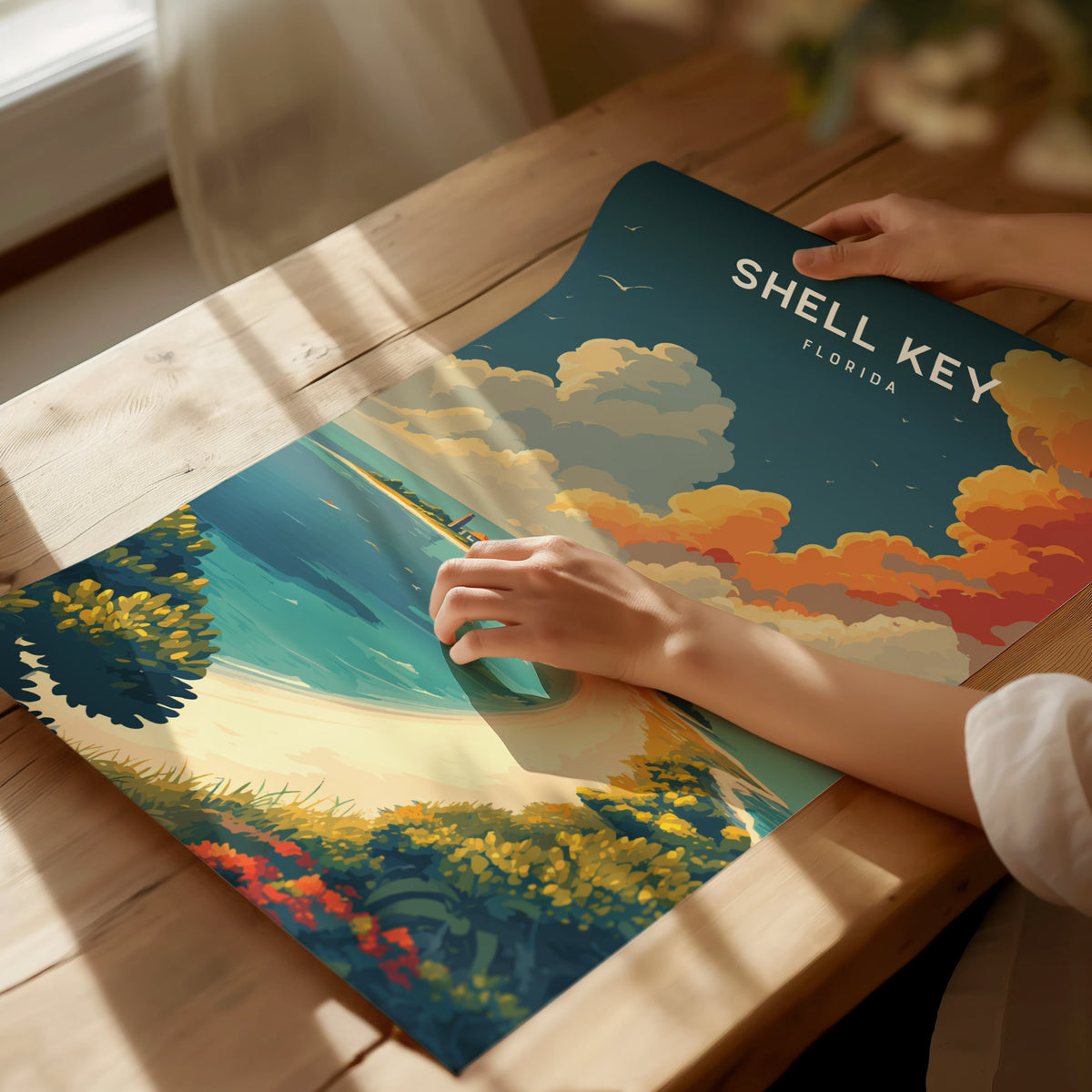 Shell Key, Florida Poster | Secluded Island & Shorebirds Wall Art — giclée print detail on matte paper