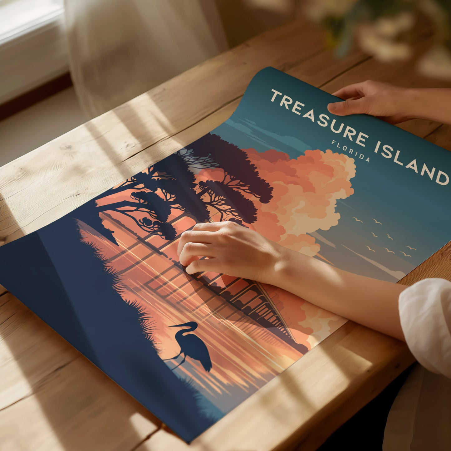 Treasure Island, Florida Poster | Sunset Beach & Lifeguard Tower Wall Art — giclée print detail on matte paper