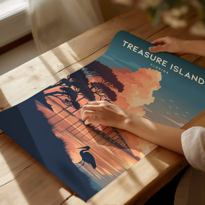 Treasure Island, Florida Poster | Sunset Beach & Lifeguard Tower Wall Art — giclée print detail on matte paper