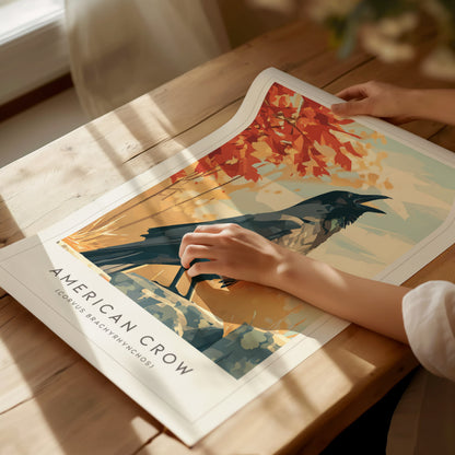 American Crow Poster | Dark Elegance Corvid Bird Wall Art — giclée print detail on matte paper