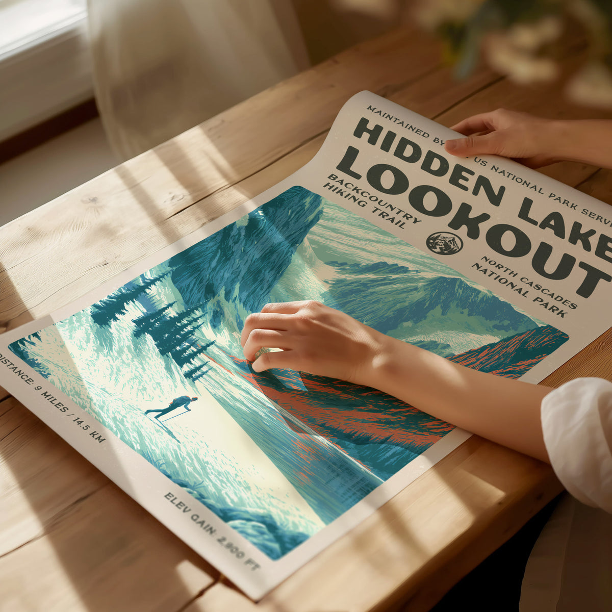 Hidden Lake Lookout, North Cascades National Park Poster | Hiker Gift | Backcountry Trail Wall Art — giclée print detail on m