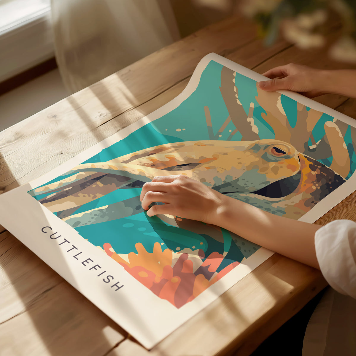 Cuttlefish Wildlife Poster | Vibrant Ocean Cephalopod Art Wall Art — giclée print detail on matte paper