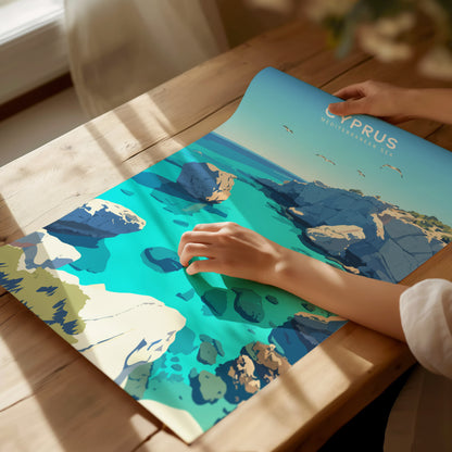 Cyprus Travel Poster | Coastal Mediterranean Wall Art | Framed or Unframed