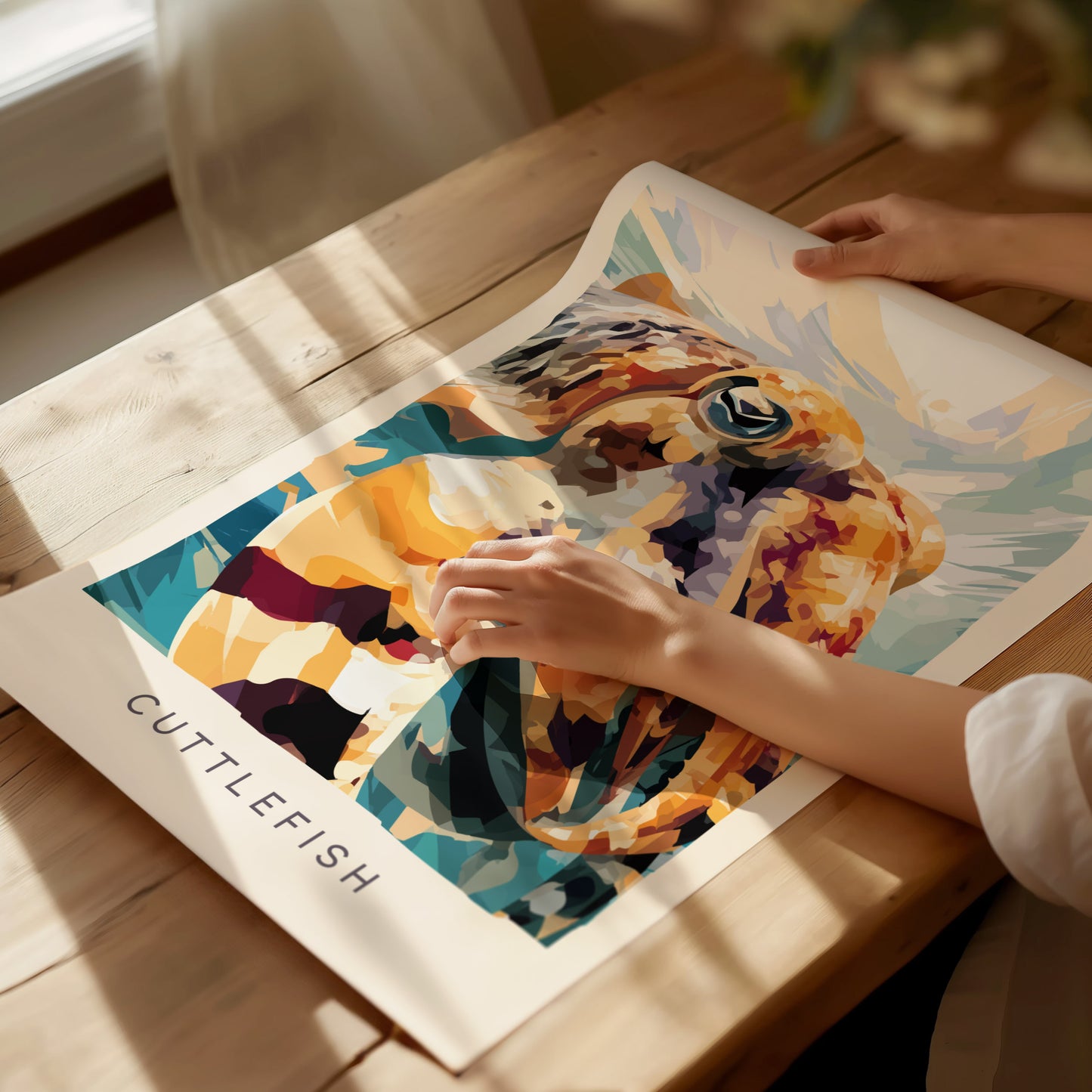 Cuttlefish Wildlife Poster | Vibrant Ocean Cephalopod Art Wall Art — giclée print detail on matte paper