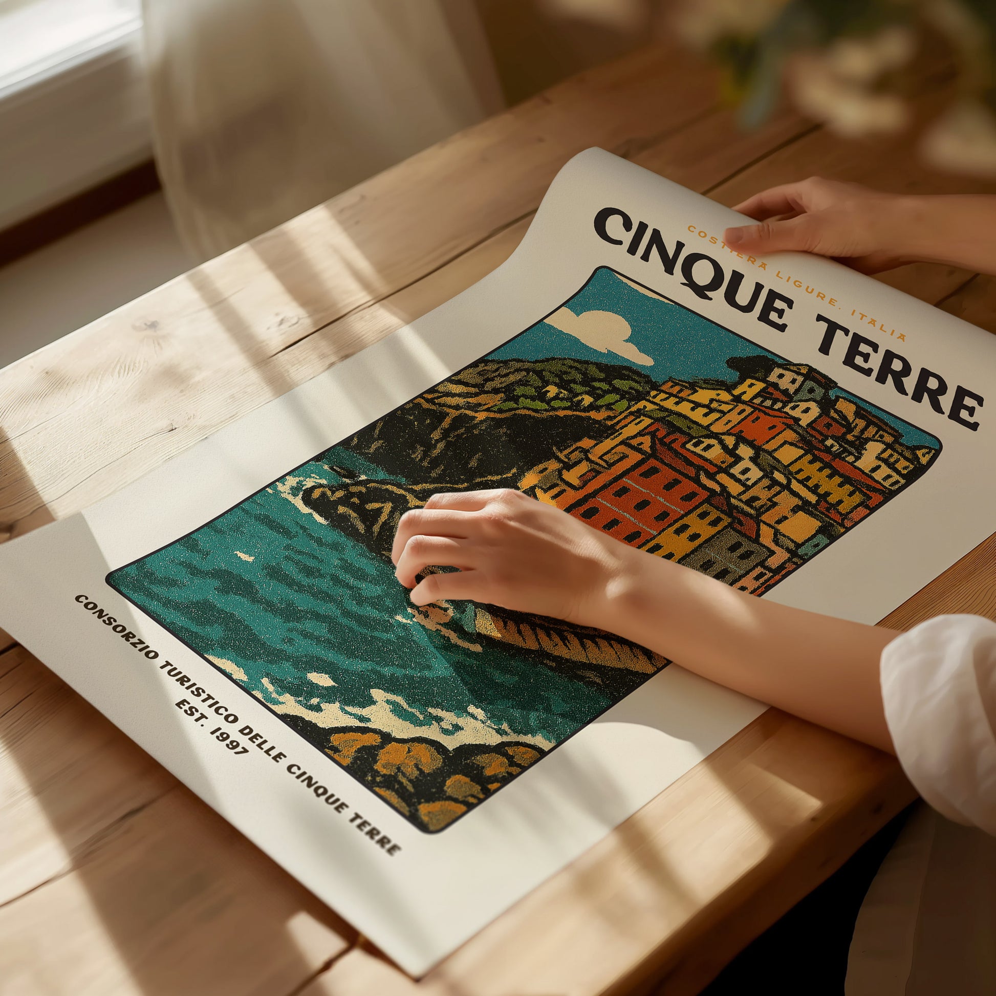Cinque Terre Vintage Travel Poster | Italian Riviera Coastal Village Wall Art